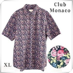 CLUB Monaco Rose Floral Print Slim-Fit Short Sleeves Button Down Shirt BK Sz XL